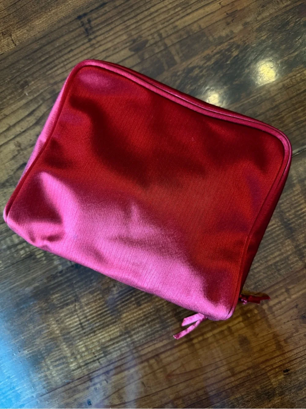 Yves Saint Laurent Red Satin Logo Cosmetic Pouch
